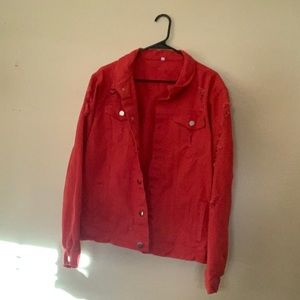 Men’s Large Red Jean Jacket Ripped